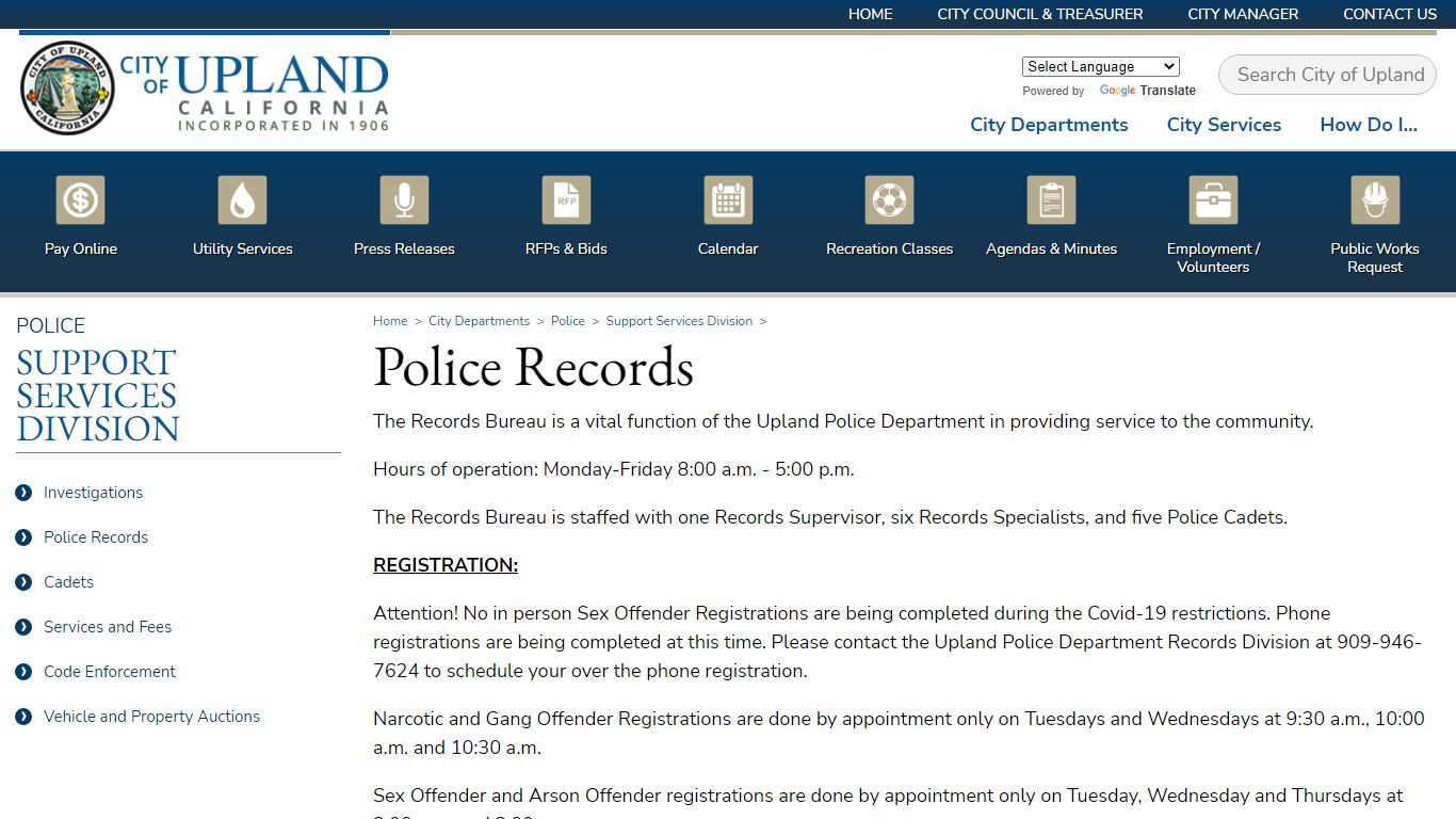 City of UplandPolice Records