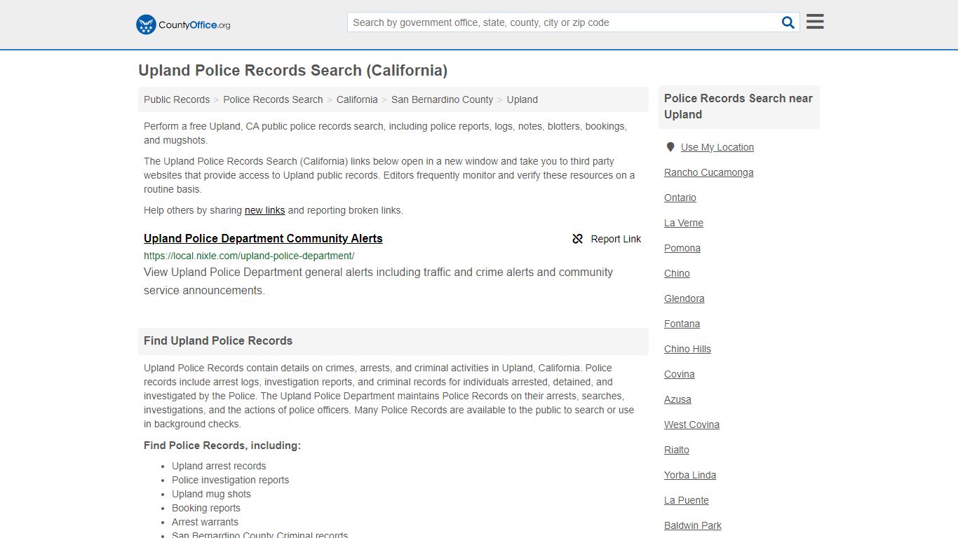 Upland Police Records Search (California) - County Office