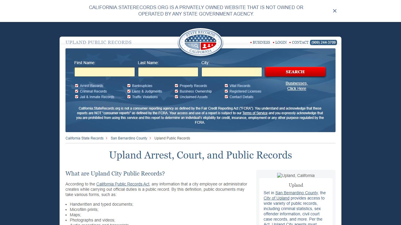 Upland Arrest and Public Records | California.StateRecords.org