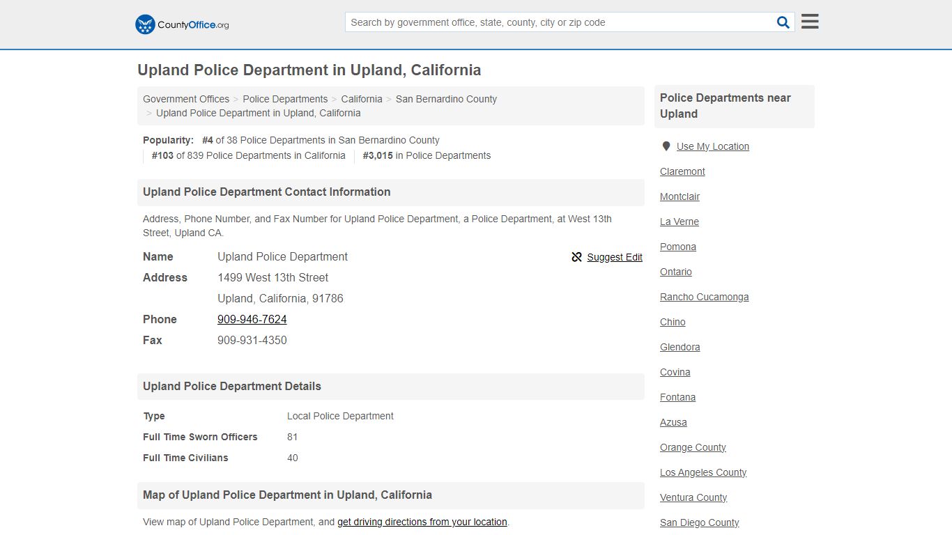 Upland Police Department - Upland, CA (Address, Phone, and Fax)